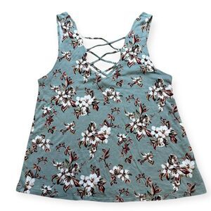 AMERICAN EAGLE AEO Women’s Green Floral Soft & Sexy Crepe Strappy Tank Top Mediu